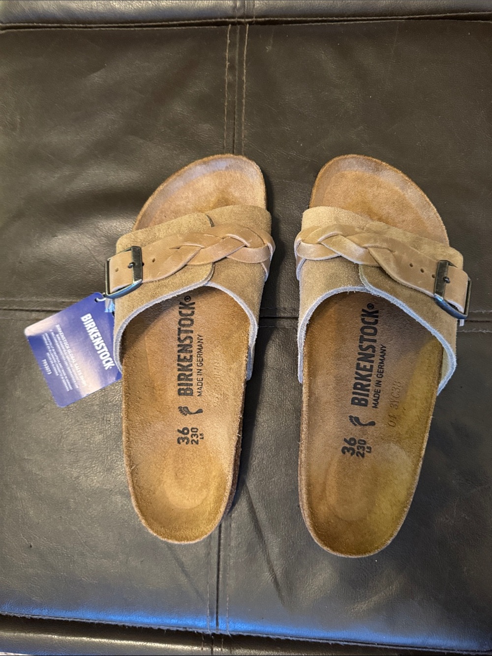 Birkenstock Braided Suede Slide Sandals in Tan - Picture 1 of 8